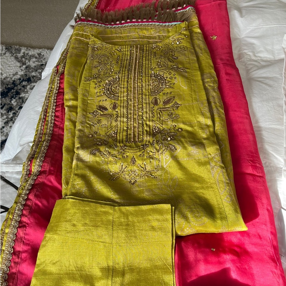 Beautiful pink green shalwar kameez set